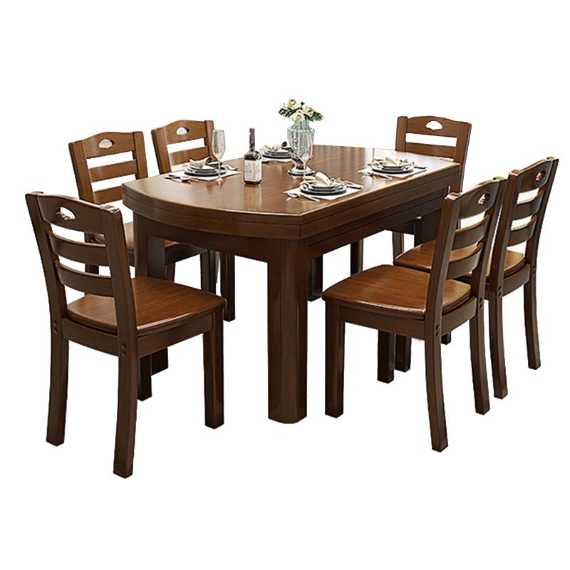 Brown Solid Wood Dining Table for Home Modern Foldable Dinette Table