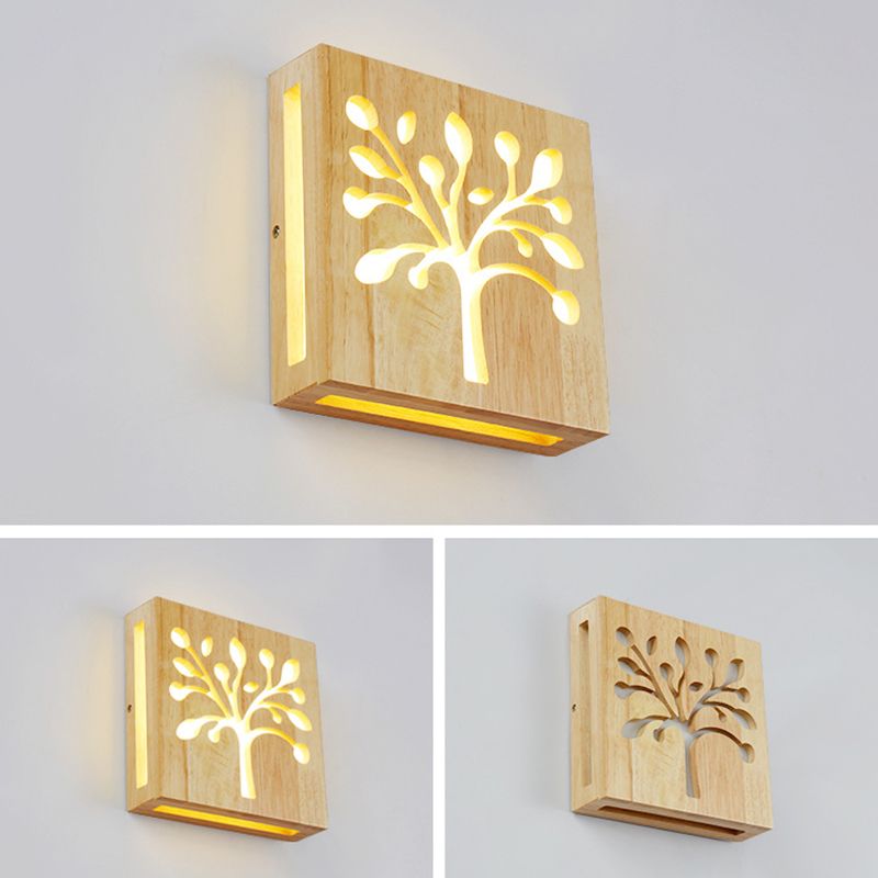Creative Nordic Wall Sconce Chinese Wooden Acrylic Shade Wall Lamp for Bedside Corridor