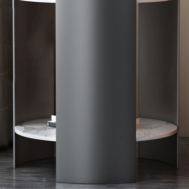 Modern Stone Round Side Table 19.69" Tall 3 Legs End Table with Storage
