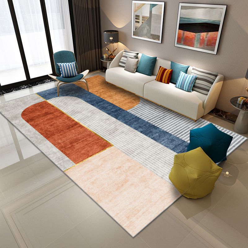 Orange Nordic Rug Polyester Color Block Rug Non-Slip Backing Rug for Living Room