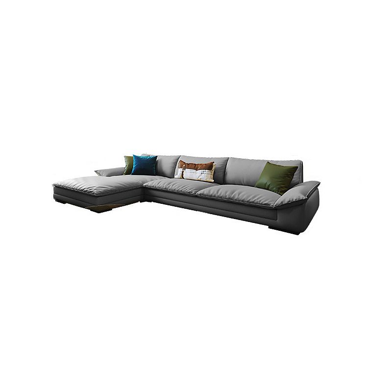 Modern Faux Leather Sofa and Chaise Gray Pillow Top Arm Sectional for Apartment