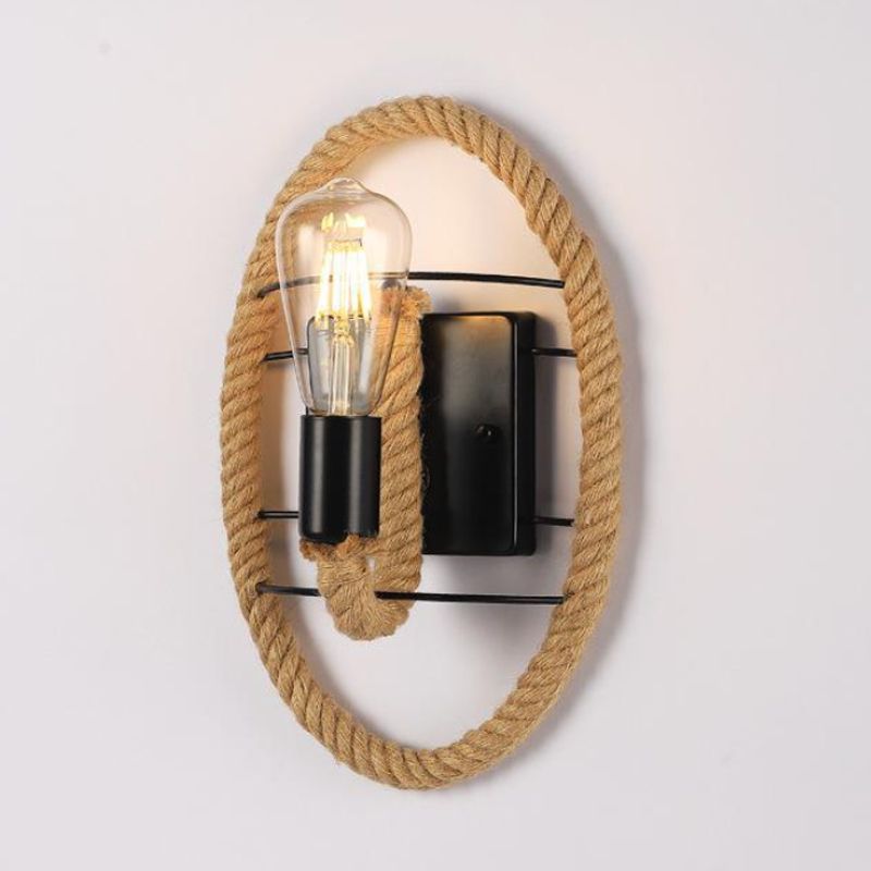 Geometric Wall Light Fixture Modern Rope 1 Light Wall Sconce in Black