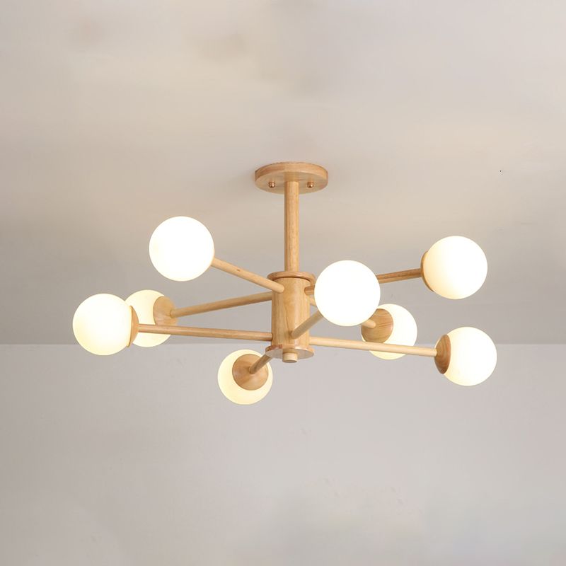 Nordic Pendant Light Fixture Globe Glass Living Room Chandelier in Wood
