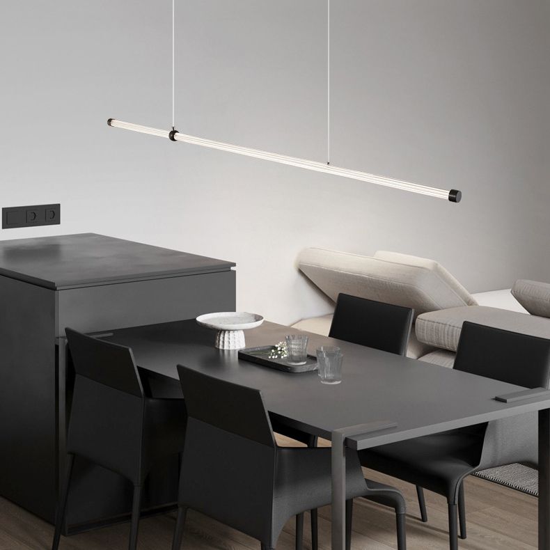 Linear LED Hanging Lamp Minimalism Island Light Fixture with Acrylic Shade for Dining Room
