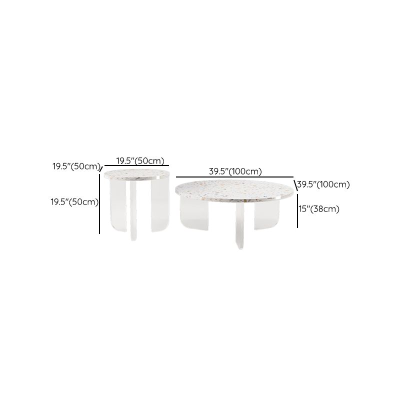 Round Terrazzo Coffee Cocktail Table Set with Acrylic/Ash Legs