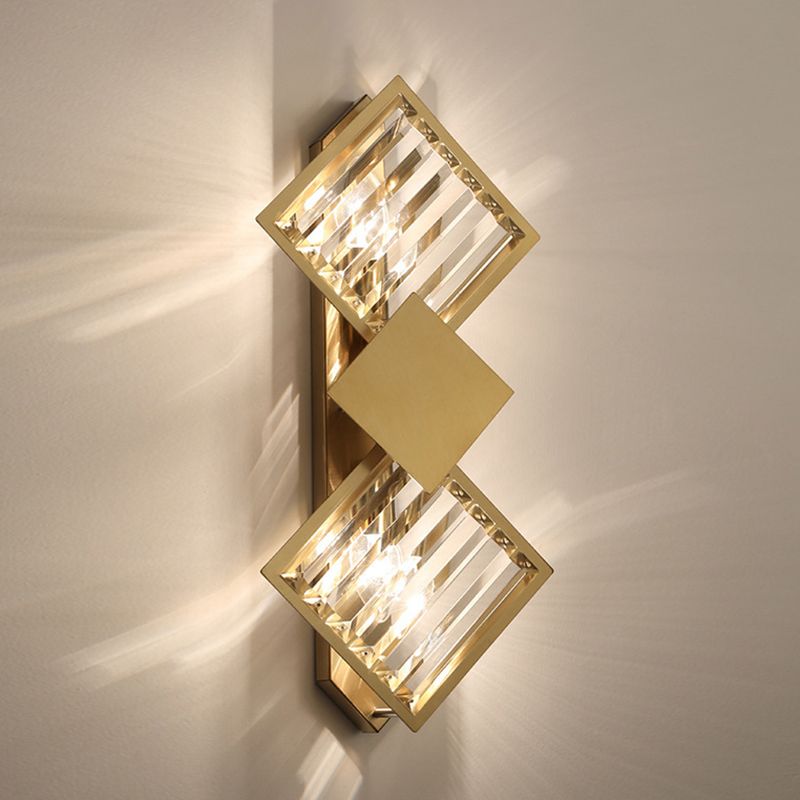 2-Light Geometric Wall Light Fixture Modern Crystal Wall Sconce Light