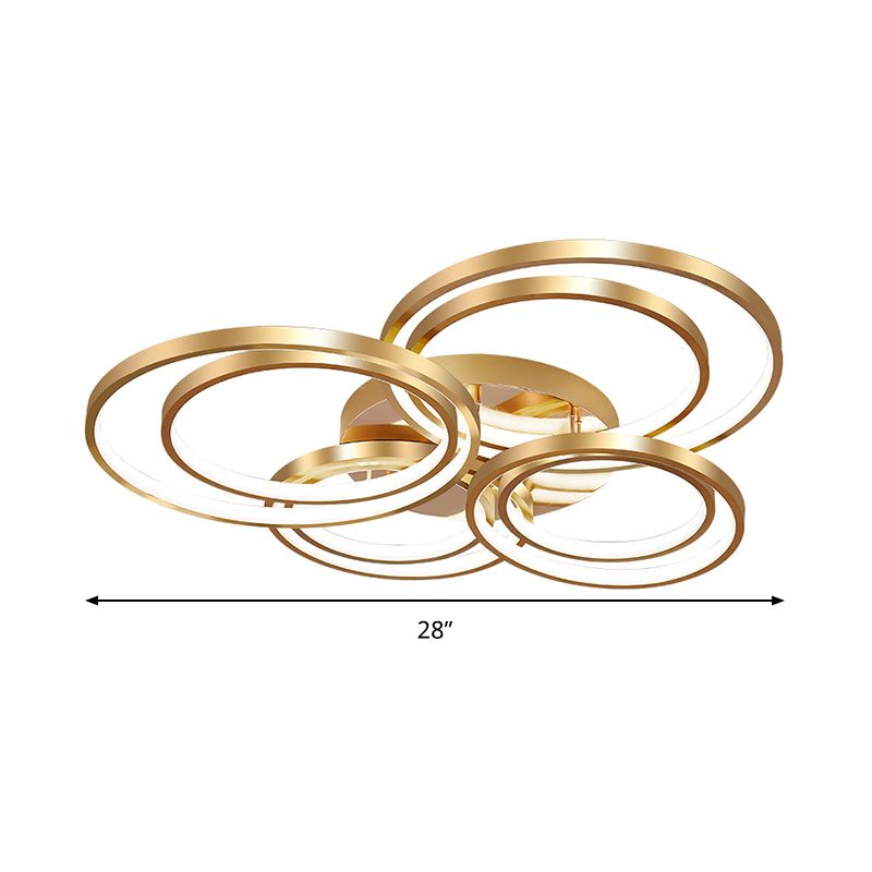 21"/28" Long Circle Metal Ceiling Mounted Fixture Modernism LED Gold Semi Flush Mount Light Fixture in Warm/White Light