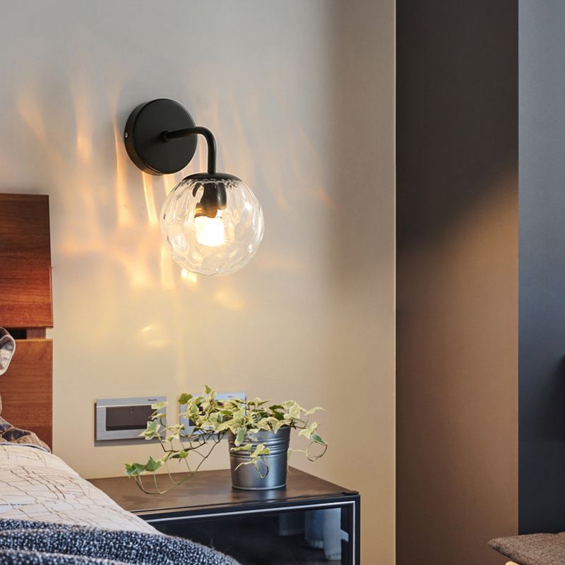 1-Light Metal Wall Sconce Modern Simple Wall Mount Lamp with Glass Shade for Bedroom