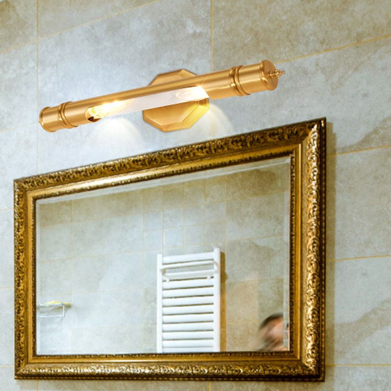 Brass Pole Wall Mounted Vanity Light Retro Metal 14"/18" Width 2 Bulbs Bathroom Sconce Lighting