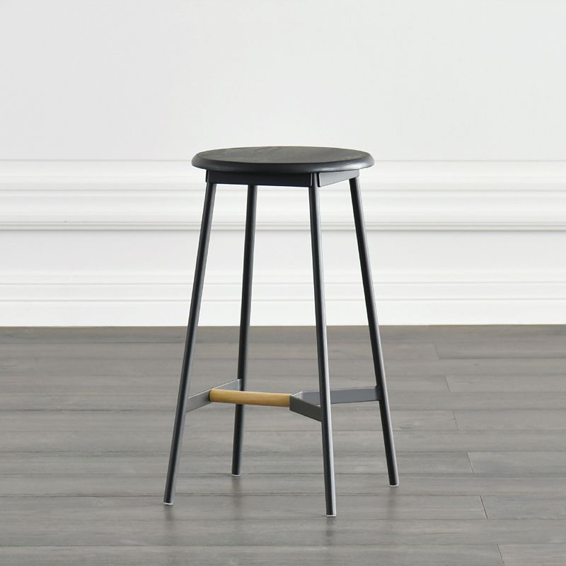 Contemporary Style Metal Bar Stool Footrest Counter Stool in Black