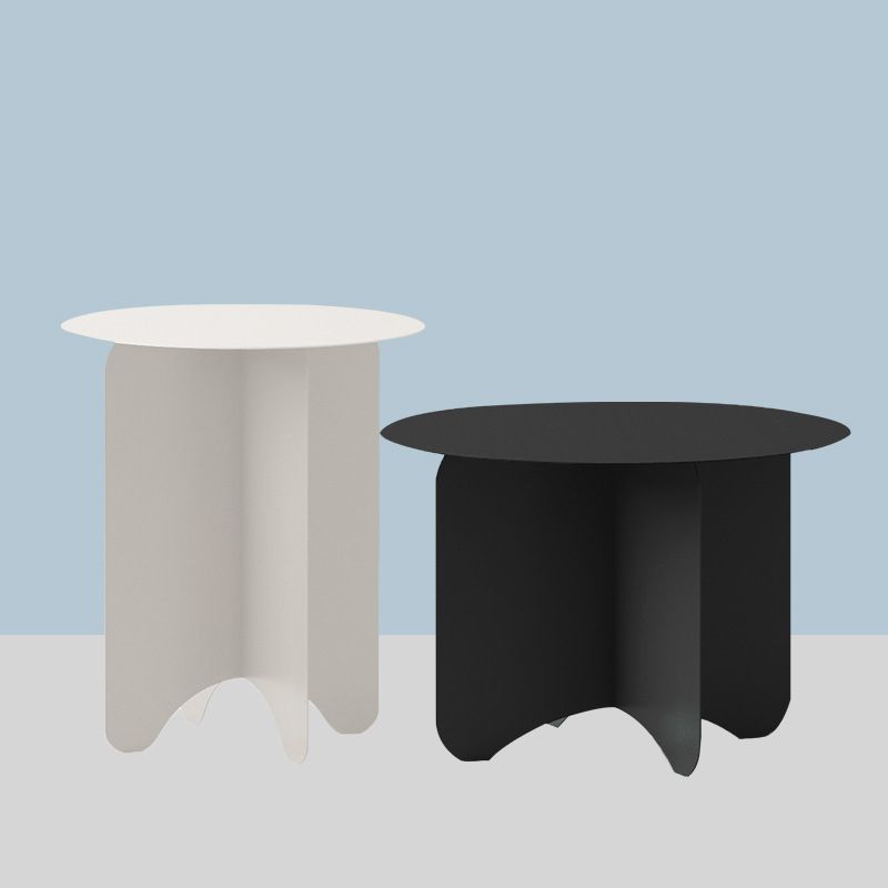 Mid-Century Modern Round Coffee Table with Iron Top and 4 Legs