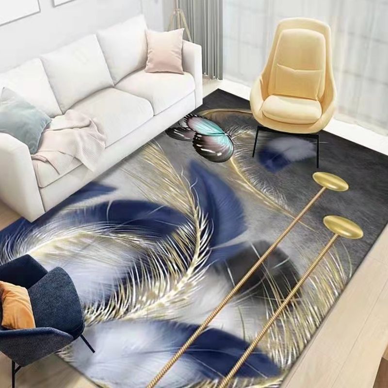 Gray Feather Carpet Polyester Modern Carpet Non-Slip Backing Carpet for Home Decor