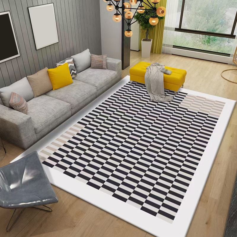 Plaid Rug Modern Carpet Polyester Anti-Slip Backing Rug for Living Room