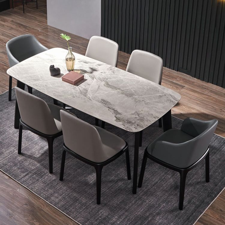 Modern Ash Wood Dinette Set 1/2/4/5/7 Pieces Dining Table Set with Grey Sintered Stone Top