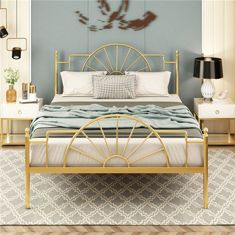Modern Metal with Headboard with Metal Legs Camelback Open-Frame Bed
