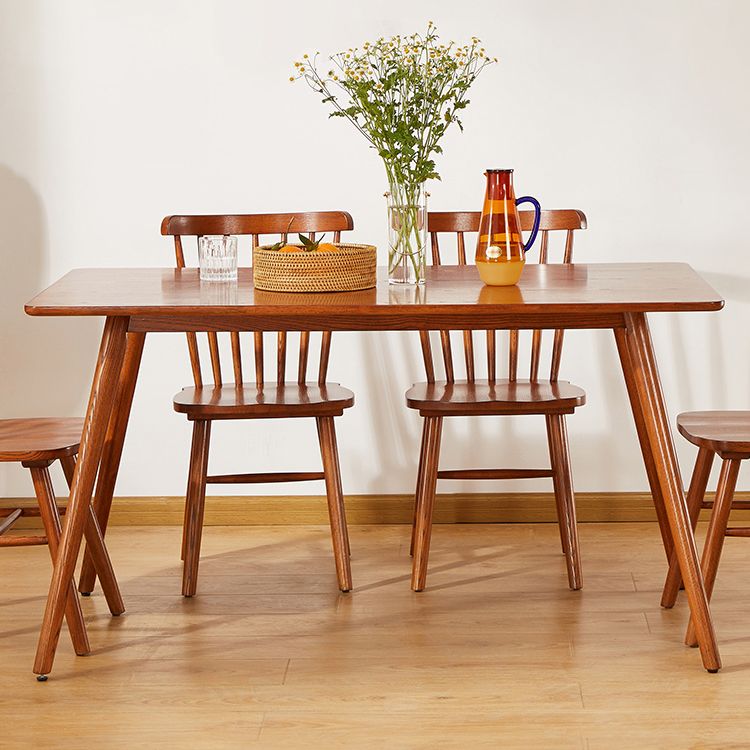 Mesa de comedor rectangular sencilla, mesa de madera maciza de roble con 4 patas para comedor