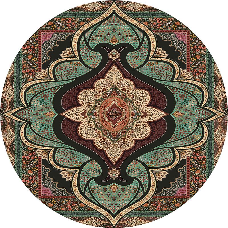 Olden Turkish Folk Art Rug Multi Color Persian Carpet Polyester Anti-Slip Stain Resistant Washable Rug for Room