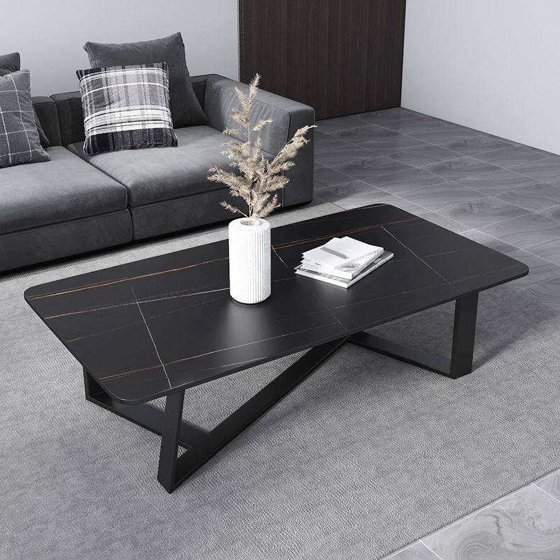 Contemporary Rectangular Coffee Table Trestle Marble Cocktail Table