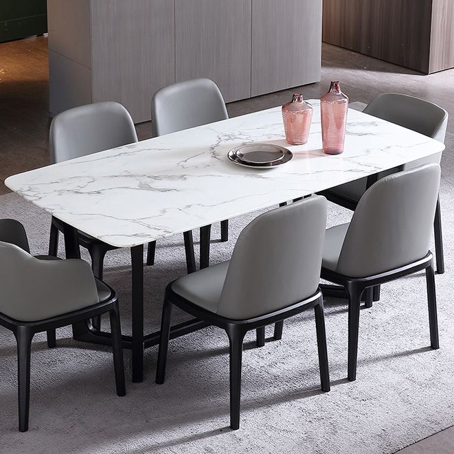 Rectangle Marble White Dining Table Industrial Trestle Base Table for Dining Room