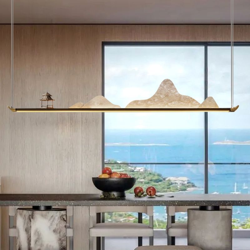 La lampe de lustre en métal moderne pendante île LED linéaire pour la salle de thé