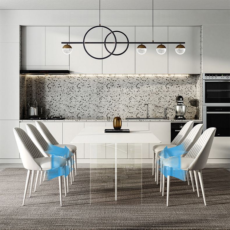 Rectangle Stone Dining Table Contemporary Dining Table with Double Pedestal Base