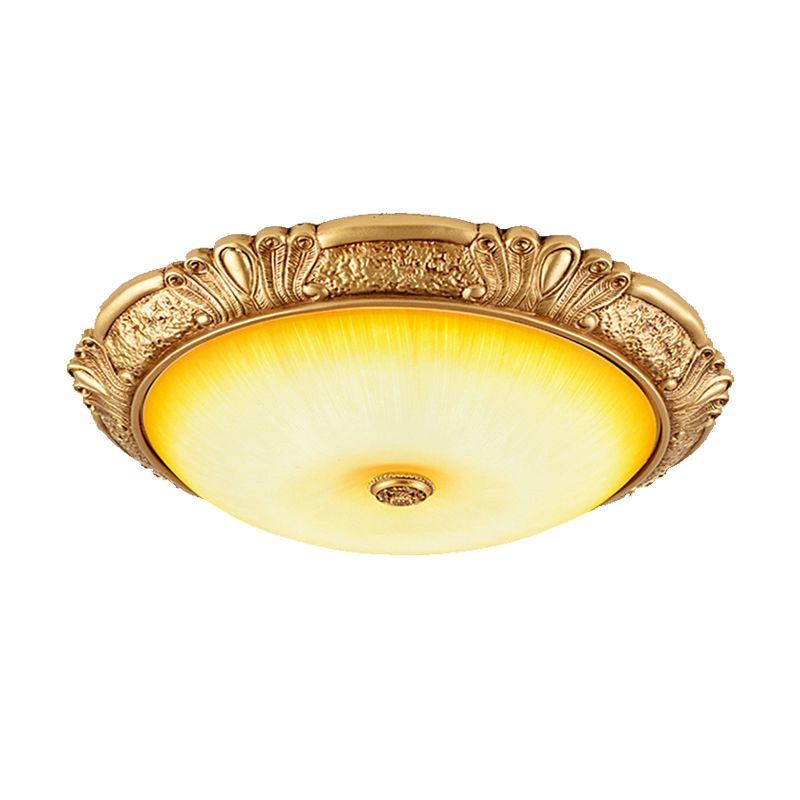12"/16"/19.5" W LED Ceiling Flush Traditional Circle Amber Glass Flush Mount Lighting in Gold