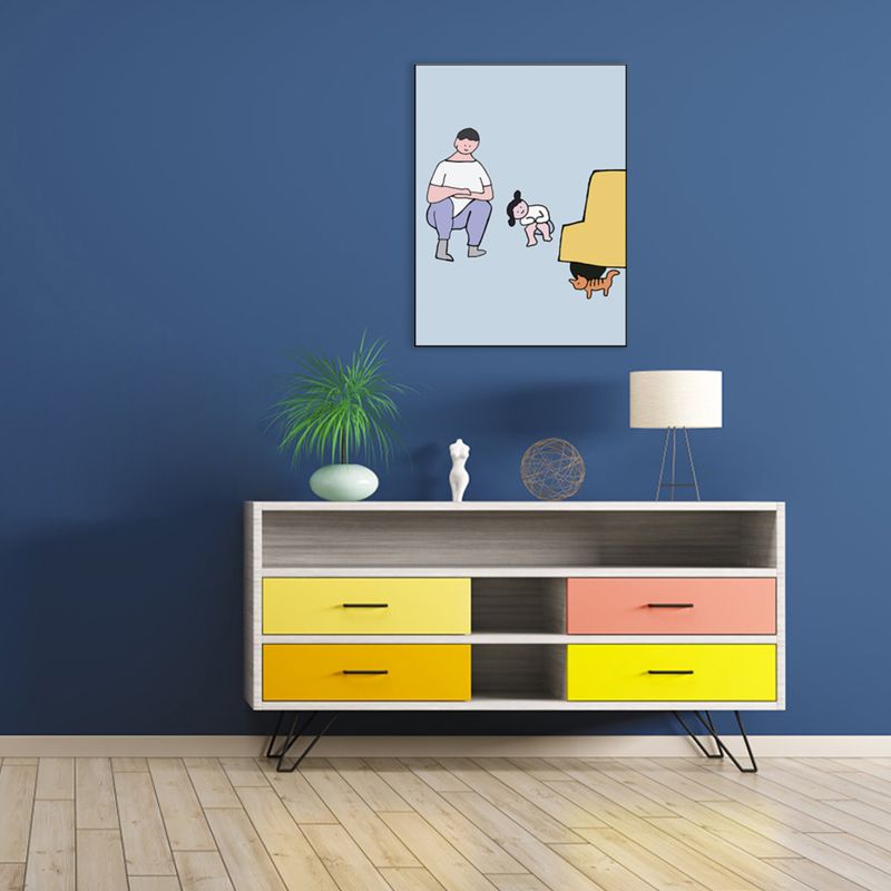 Family Daily Scene Canvas Art Scandinavian Style Textured Wall Decor in Soft Color