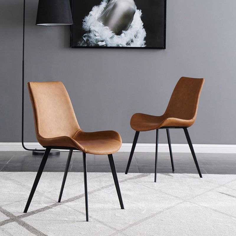Silla auxiliar de cuero moderna para restaurante, silla de comedor con respaldo sólido y acabado mate (juego de 2)
