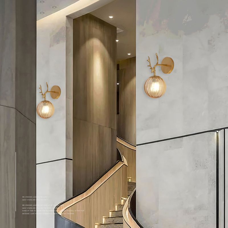 Antler in metallo Design Lampada da muro a parete Simplicità Nordic Orb Glass Sconce Lights per soggiorno corridoio