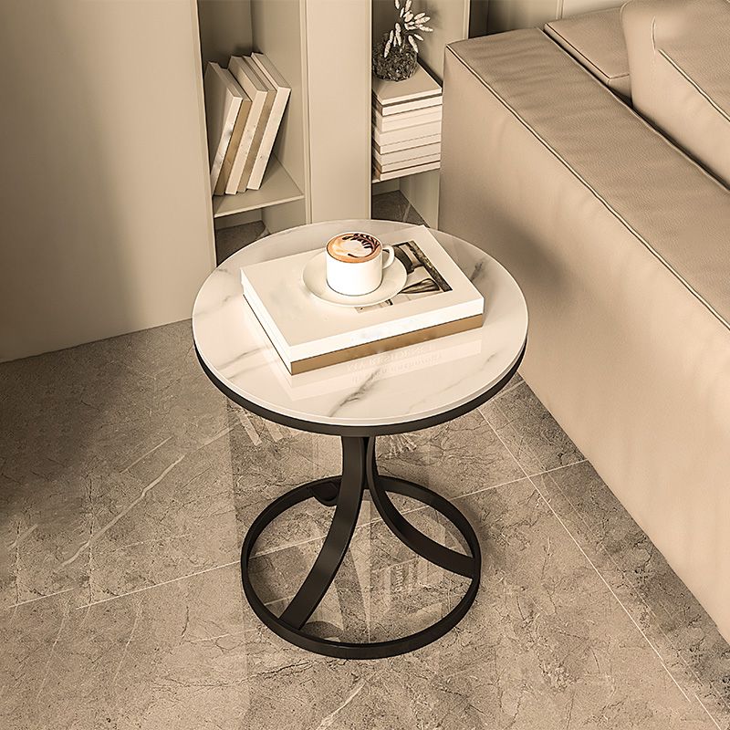 Modern Round Slate Top Side Table 19.6-inch Iron Pedestal End Table