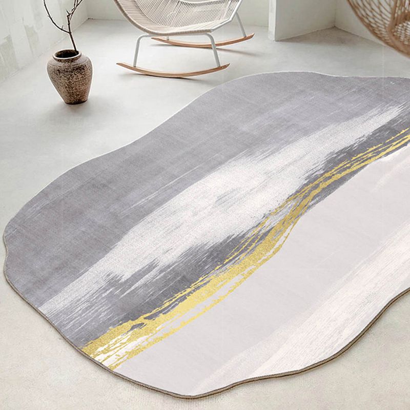 Contemporary Gray Tone Rug Polyester Carpet Stain Resistant Novelty Shape Carpet for Living Room