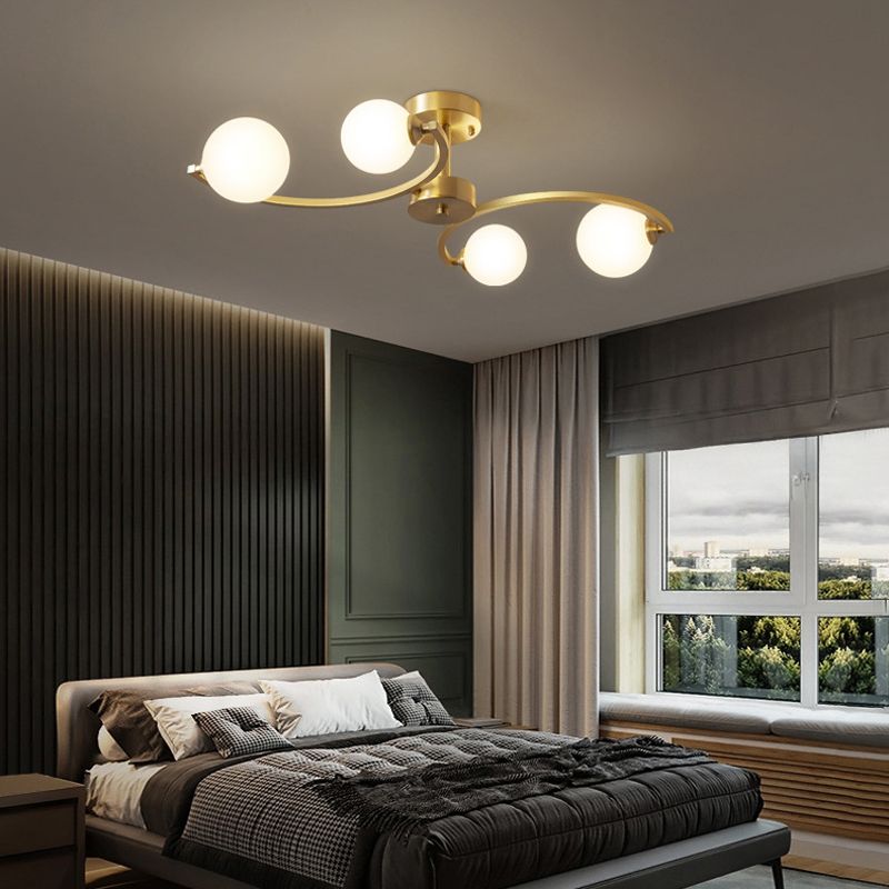 Modern Style Sputnik Flush Mount Metal Ceiling Light in Gold for Bedroom