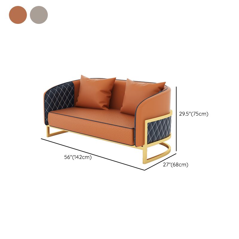 Contemporary Leather Sofa Sloped Arm Standard Sofa with Pillow