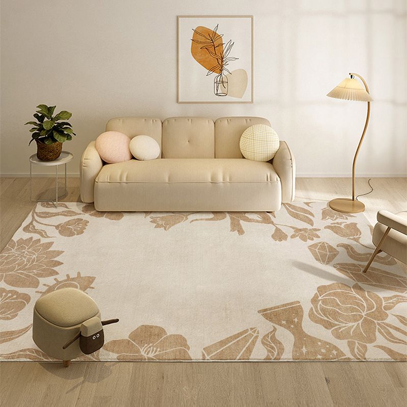 Beige Modern Rug Polyester Plant Indoor Rug Non-Slip Rug for Living Room