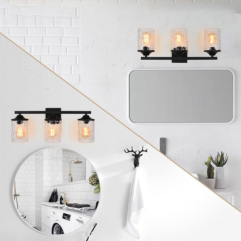 Matte Black and Clear Bath Sconce Iron & Glass 3 - Light Bathroom Vanity Lighting