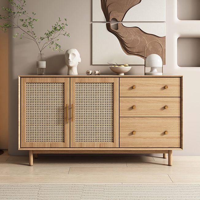 Modern 3-Drawer Sideboard Pine Solid Wood Buffet Stand with 2 Doors