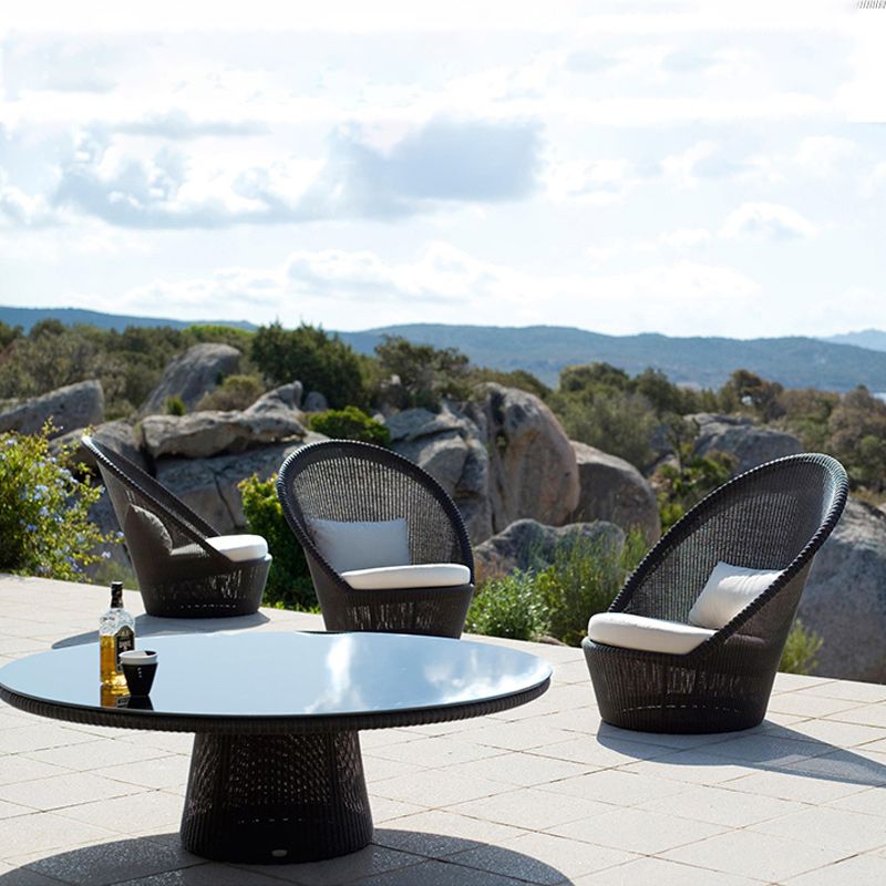 Rattan Outdoor Patio Sofa 27.55" Wide Tropical Patio Sofa with Cushions