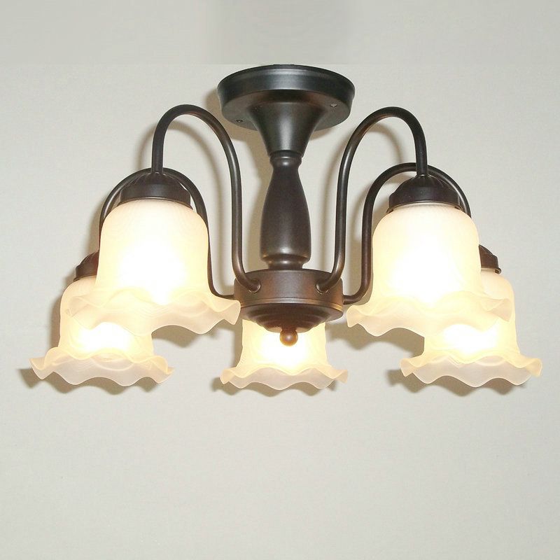 Lámpara de techo para salón de dormitorio con sombra de flores y luz empotrada de estilo tradicional