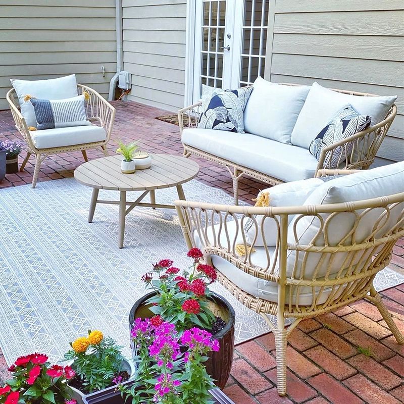 Tropical Outdoor Patio Sofa With Cushions UV Resistant Sofa in Natural