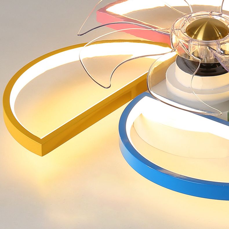 Macaron Style LED Ceiling Fan Light Fixture Shaded Semi Flush Light with Acrylic Shade for Kids Room