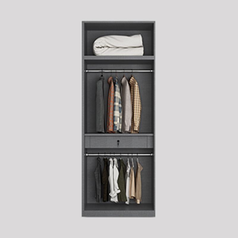 Contemporary Grey Storage Cabinet with Garment Rod Hinged Door Cabinet for Bedroom