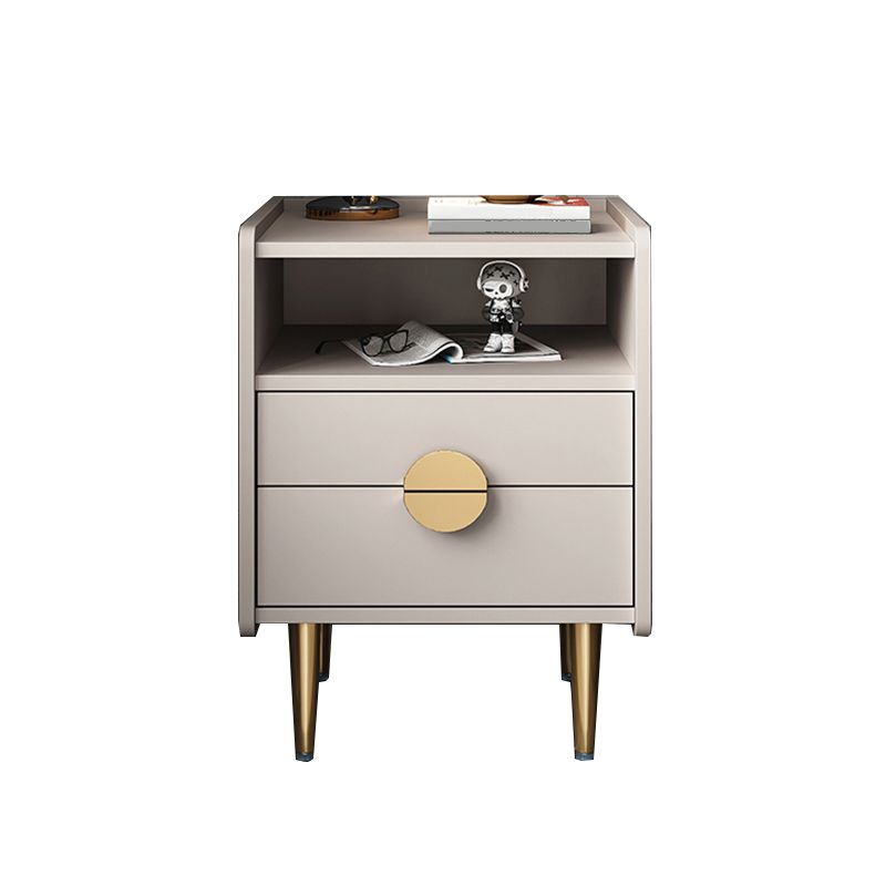 Glam Stone Top Bed Nightstand 2-Drawer Imitation Wood Legs Included Night Table