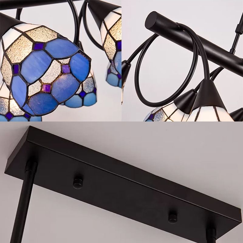 6/10 Lights Kitchen Island Lighting Tiffany Stylish Blue/Orange and Yellow Hanging Lamp with Dome Stainless Glass Shade