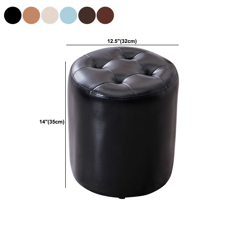 Modern Pouf Ottoman Genuine Leather Tufted Upholstered Solid Color Ottoman