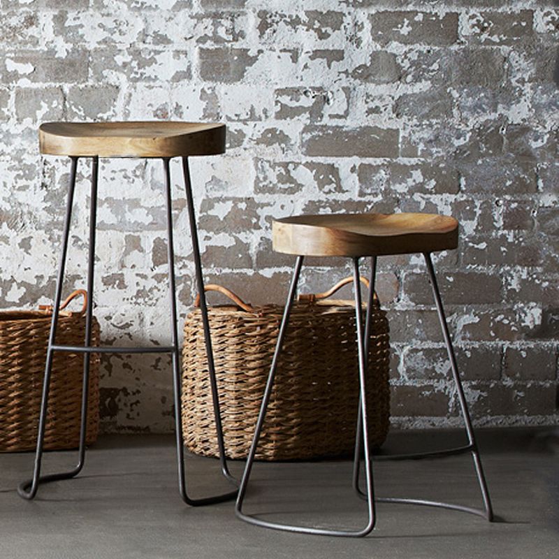 Contemporary Wood Seats Counter Stools Black Base Indoor Bar Stool for Kitchen