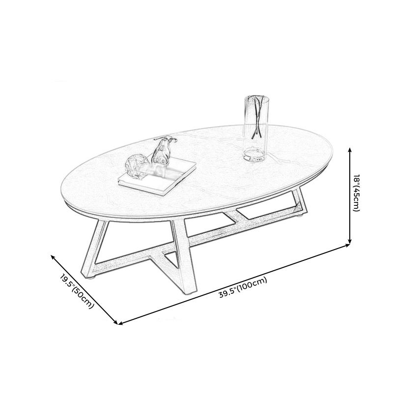 Modern Style Solid Slate Top White Gold/white/black Gold/grey Oval Coffee Table