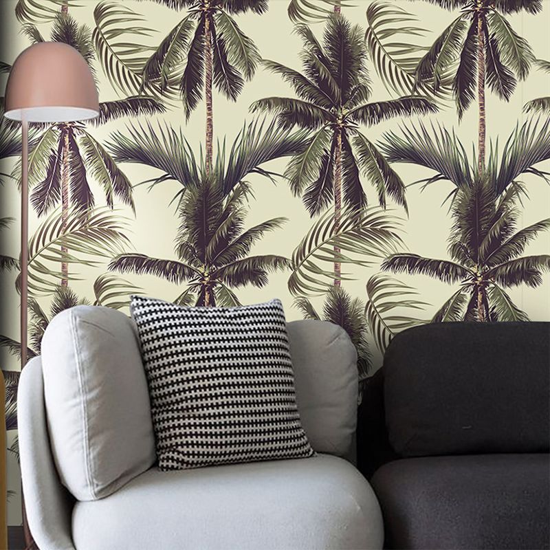 Coconut Tree Print Wallpaper Roll Green Tropical Wall Decor for Living Room, Peel and Paste