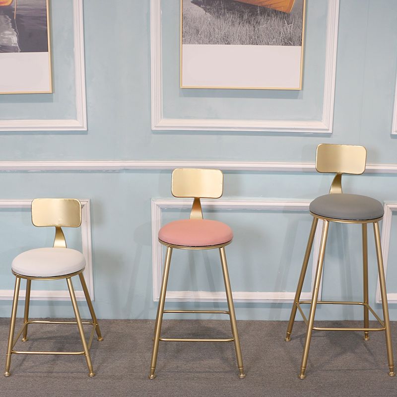 Glam Backrest Armless Counter Stool Iron Dining Room Bar Stool with Cushion and Pedal