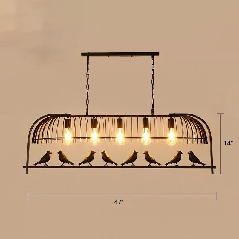 Bird Cage Kitchen Island Lighting Farmhouse Metal Black Finish Suspension Light Fixture
