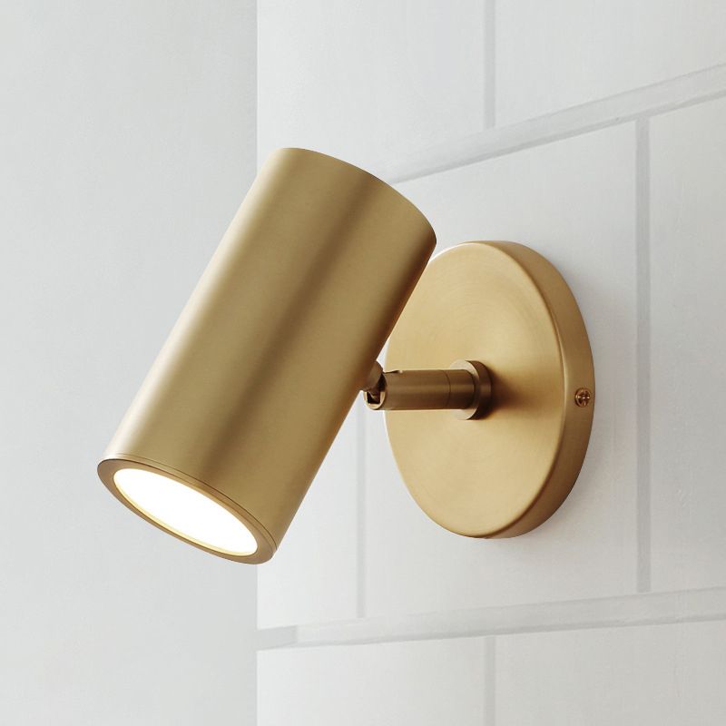 Brass Finish Tube Spotlight Postmodern 1 Head Metal Reading Wall Light for Bedroom